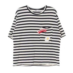 Zara beacon and egg stripped T shirt Sz.S